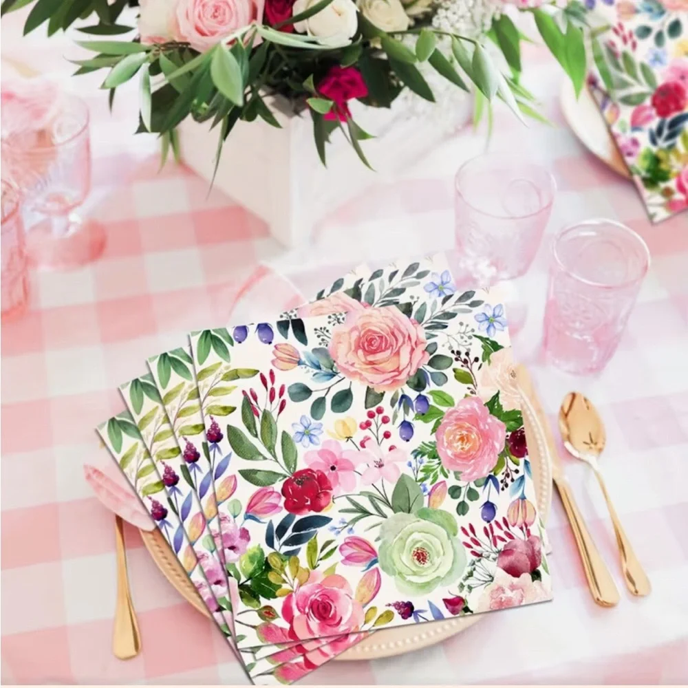 Pack of 40 Watercolor Rose Floral Luncheon Napkins (8008)